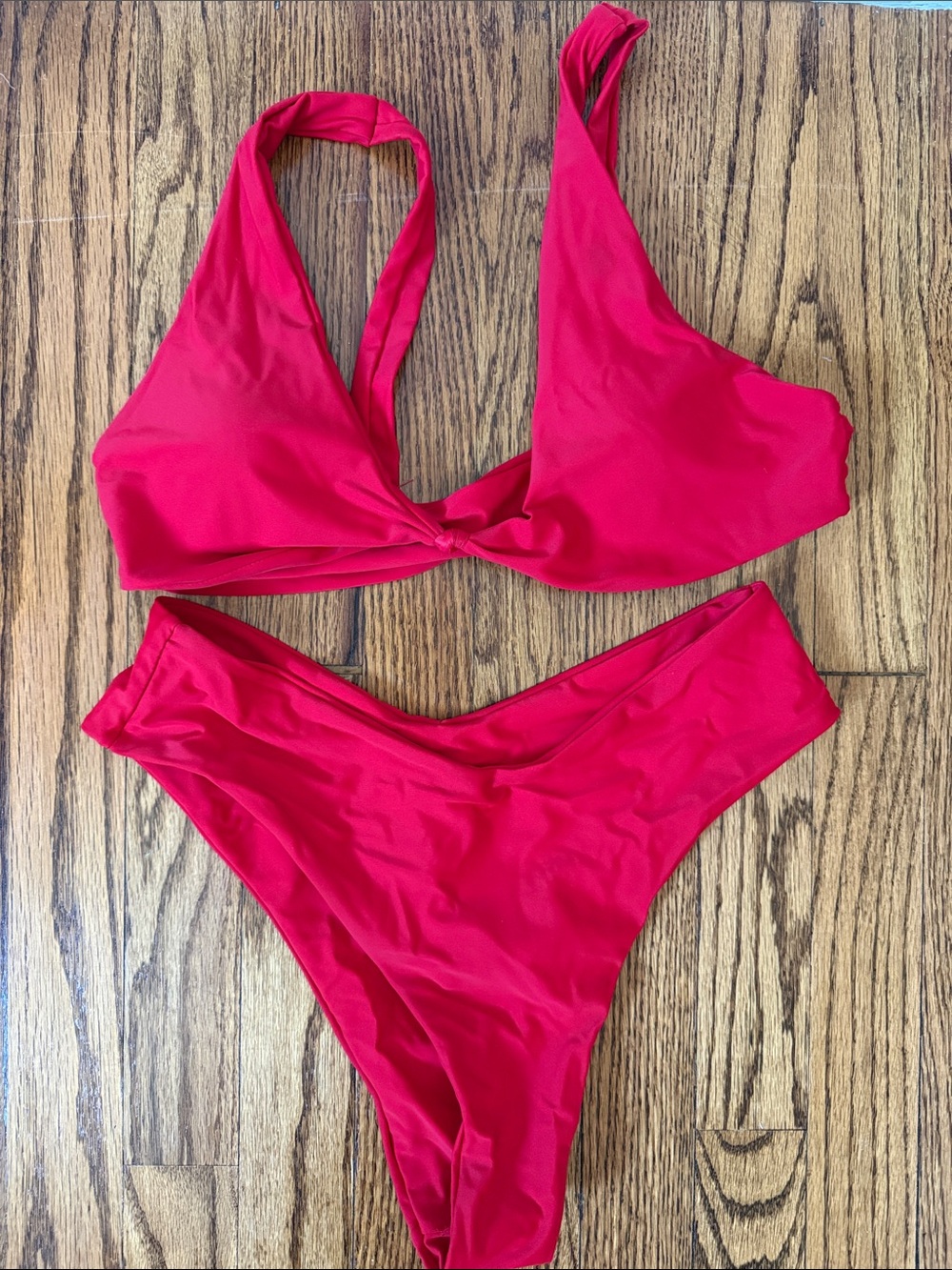 Red Knot-Front Bikini Set